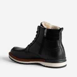 Boots cranté fourré en cuir noir