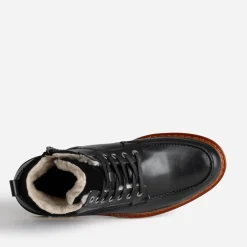 Boots cranté fourré en cuir noir