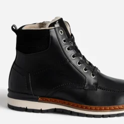 Boots cranté fourré en cuir noir