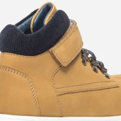 Boots jaune en cuir et velours marine