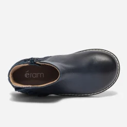 Boots marine en cuir à volant