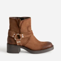 Boots motard TEXTO marron cuir velours