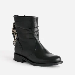 Boots noir cuir décor foulard
