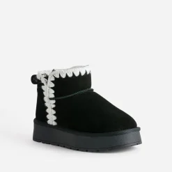 Boots noir cuir velours fourré semelle plateforme