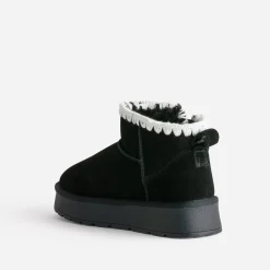 Boots noir cuir velours fourré semelle plateforme