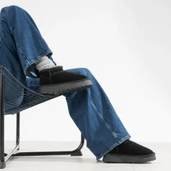 Boots noir cuir velours fourré à plateforme