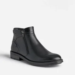 Boots noir en cuir à double zip