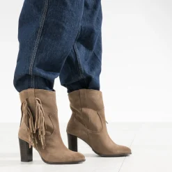 Boots TEXTO taupe cuir velours à franges
