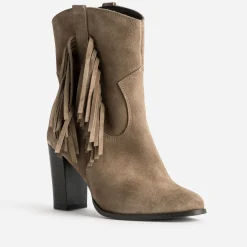 Boots TEXTO taupe cuir velours à franges