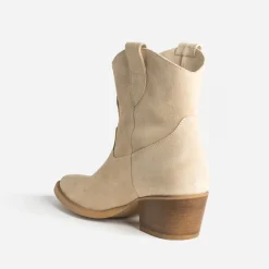 Boots Western TEXTO beige cuir velours éco-conçu