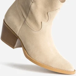 Boots Western TEXTO beige cuir velours éco-conçu