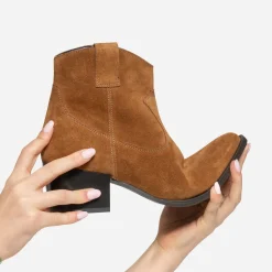 Boots Western TEXTO cognac cuir velours