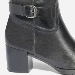 Botte à talon noire en cuir pour mollet large