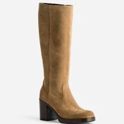 Botte camel en cuir velours esprit rétro
