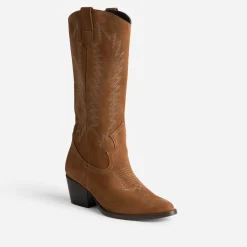 Botte cognac cuir velours éco-conçue esprit santiag