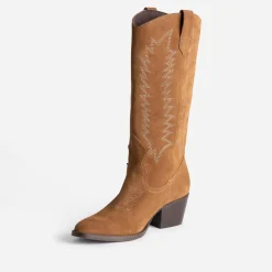 Botte cognac cuir velours éco-conçue esprit santiag