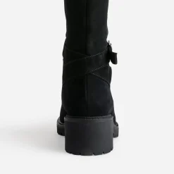 Botte esprit motard noire cuir velours