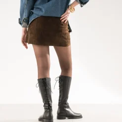 Botte noire cuir tige lacée