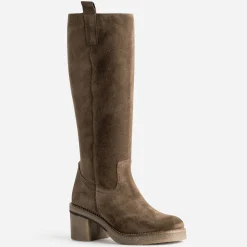 Botte taupe cuir velours semelle effet crêpe