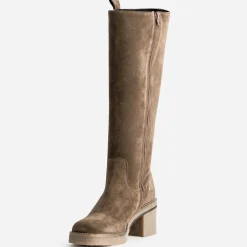 Botte taupe cuir velours semelle effet crêpe