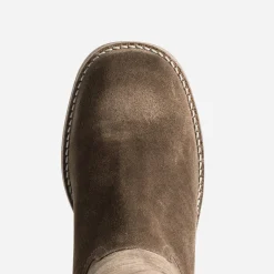 Botte taupe cuir velours semelle effet crêpe