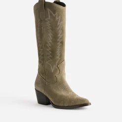 Botte taupe cuir velours éco-conçue esprit santiag