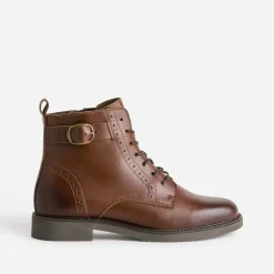 Bottine cognac cuir détails perforés