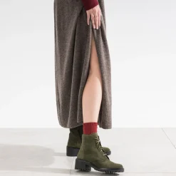 Bottine cuir velours kaki