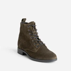 Bottine kaki en cuir velours