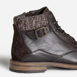 Bottine marron foncé cuir détail chiné