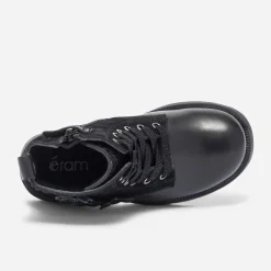 Bottine noire bi matière avec décor fleurs