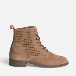 Bottine taupe cuir velours à lacet