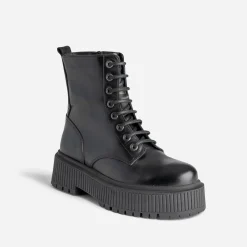 Bottine TEXTO noire en cuir à semelle plateforme