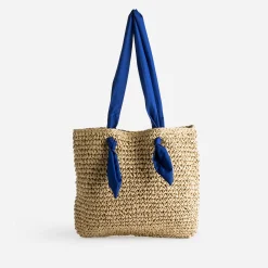 Cabas beige foncé paille papier anses-foulard