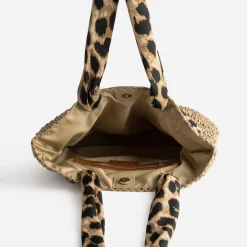 Cabas beige foncé paille papier anses-foulard