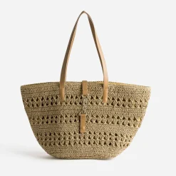 Cabas panier beige foncé raphia tressé