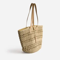 Cabas panier beige foncé raphia tressé