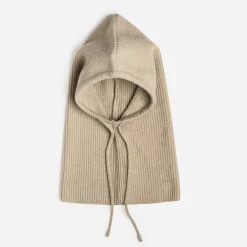 Cagoule beige tricot côtelé