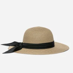 Capeline beige foncé avec nœud noir