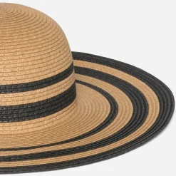 Capeline beige rayée noire