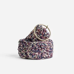 Ceinture marine, prune, écrue tressée