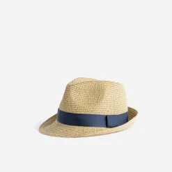 Chapeau beige en paille avec galon marine