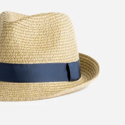 Chapeau beige en paille avec galon marine