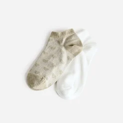 Chaussettes beige doré jacquard cœurs et écrues