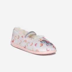 Chausson beige fourré brodé licorne