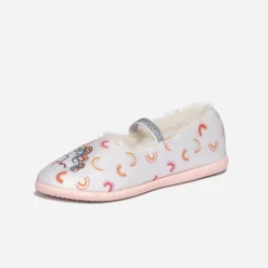 Chausson beige fourré brodé licorne