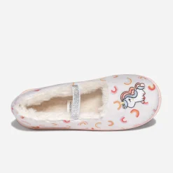 Chausson beige fourré brodé licorne