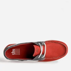 Chaussure-bateau TBS rouge et marine cuir nubuck