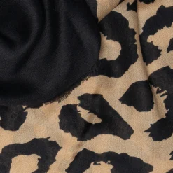 Chèche camel et noir à maxi motif léopard