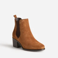 Chelsea boots camel en cuir velours